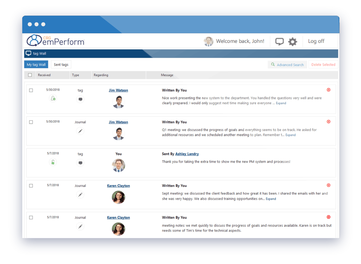 Employee Feedback CRG emPerform tag screen