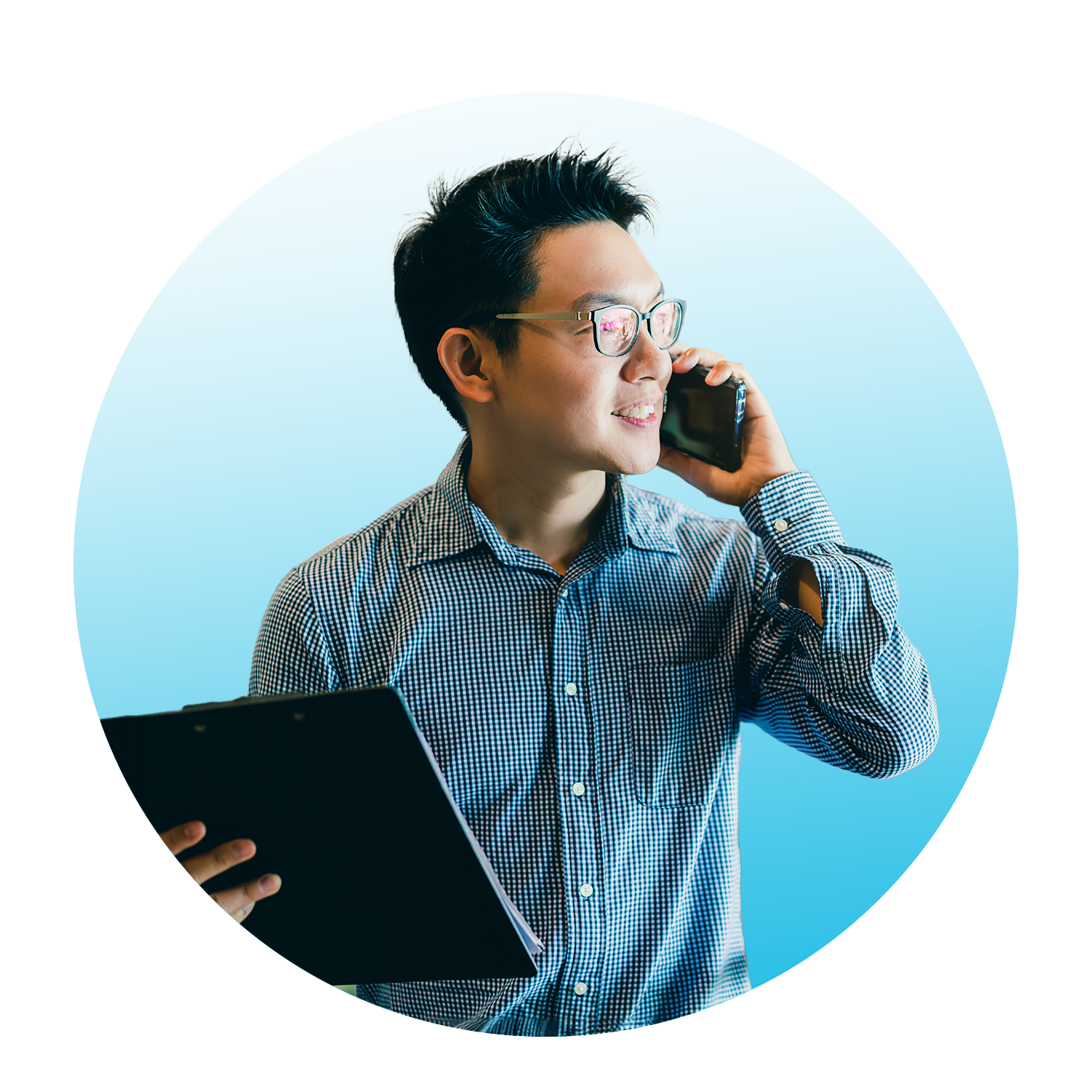 m-asian-phone HR employee calling on the phone