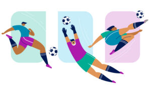 What the World Cup Final Teaches HR About Performance Management Blog Feature - three graphics of people playing soccer, action poses